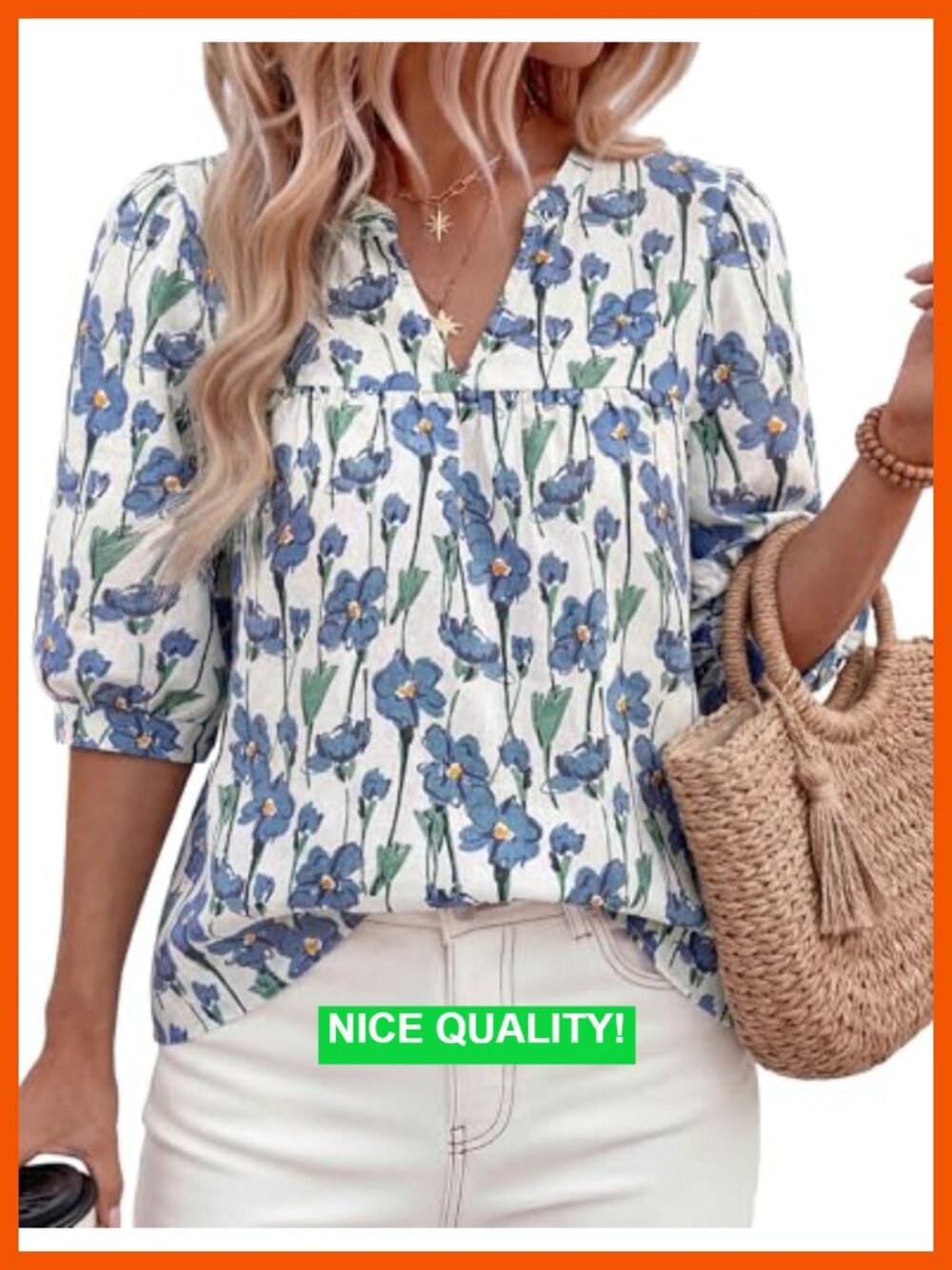 V Neck Half Sleeve Floral Blouse Dressy Casual Boho Top
